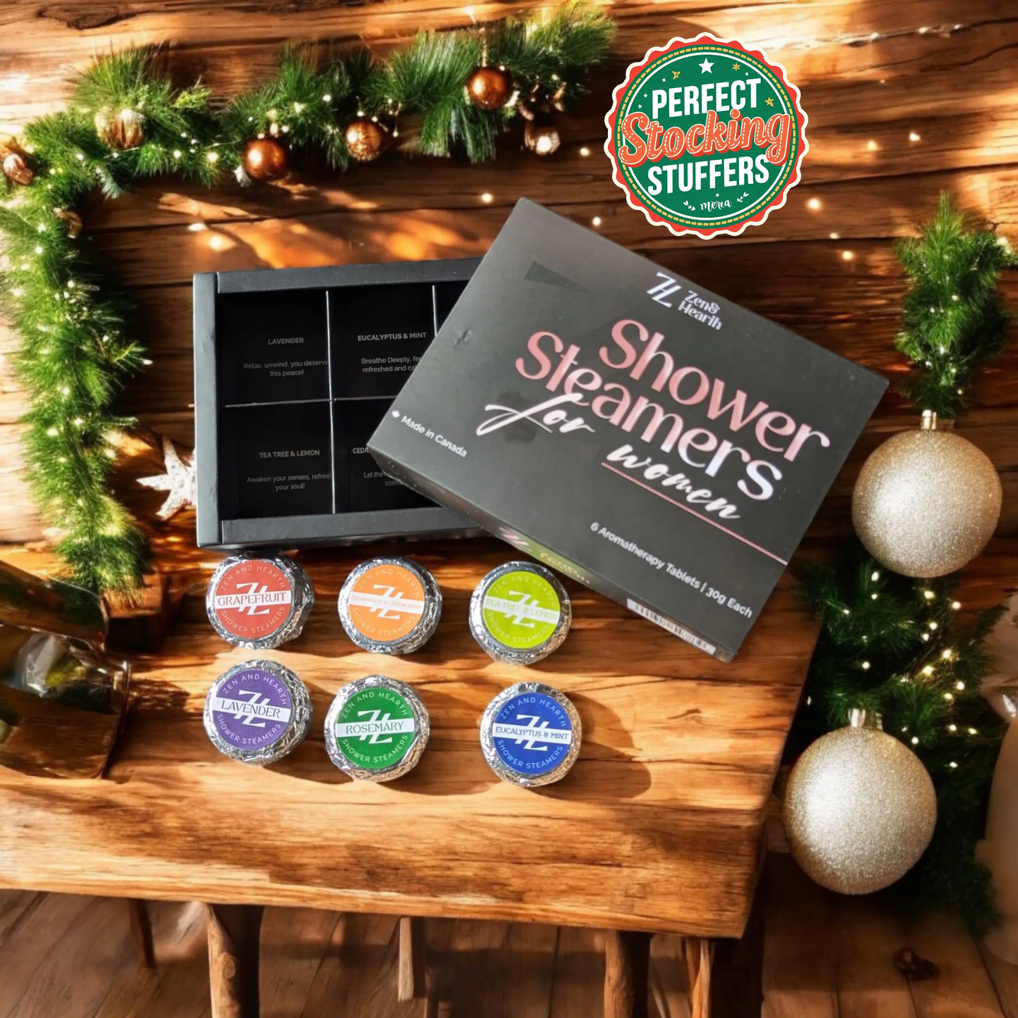 Zen & Hearth Shower Steamer Gift Set – perfect stocking stuffer and holiday gift for women