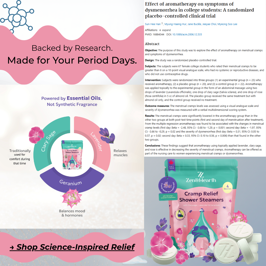 Aromatherapy for Period Cramps: Science-Backed Natural Relief | Zen & Hearth Zen & Hearth - Shower Steamers Made in Canada