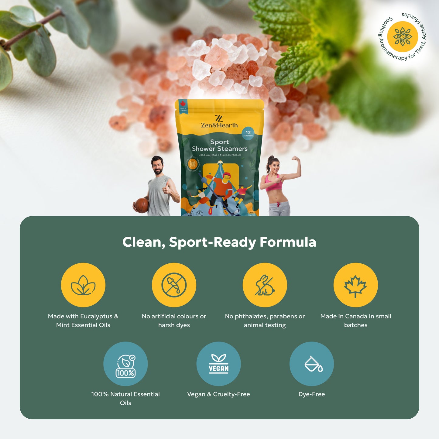 Zen & Hearth Sport Shower Steamers with Eucalyptus & Mint – Post-Workout Aromatherapy for Muscle Recovery & Sinus Relief | Made in Canada Zen & Hearth