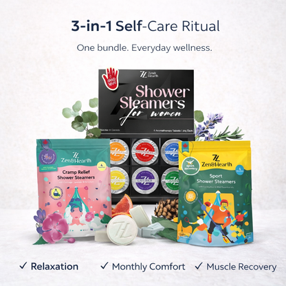 3-in-1 Self-Care Shower Steamers Bundle – Period Cramp Relief, Muscle Recovery & Relaxation | Handmade in Canada Zen & Hearth