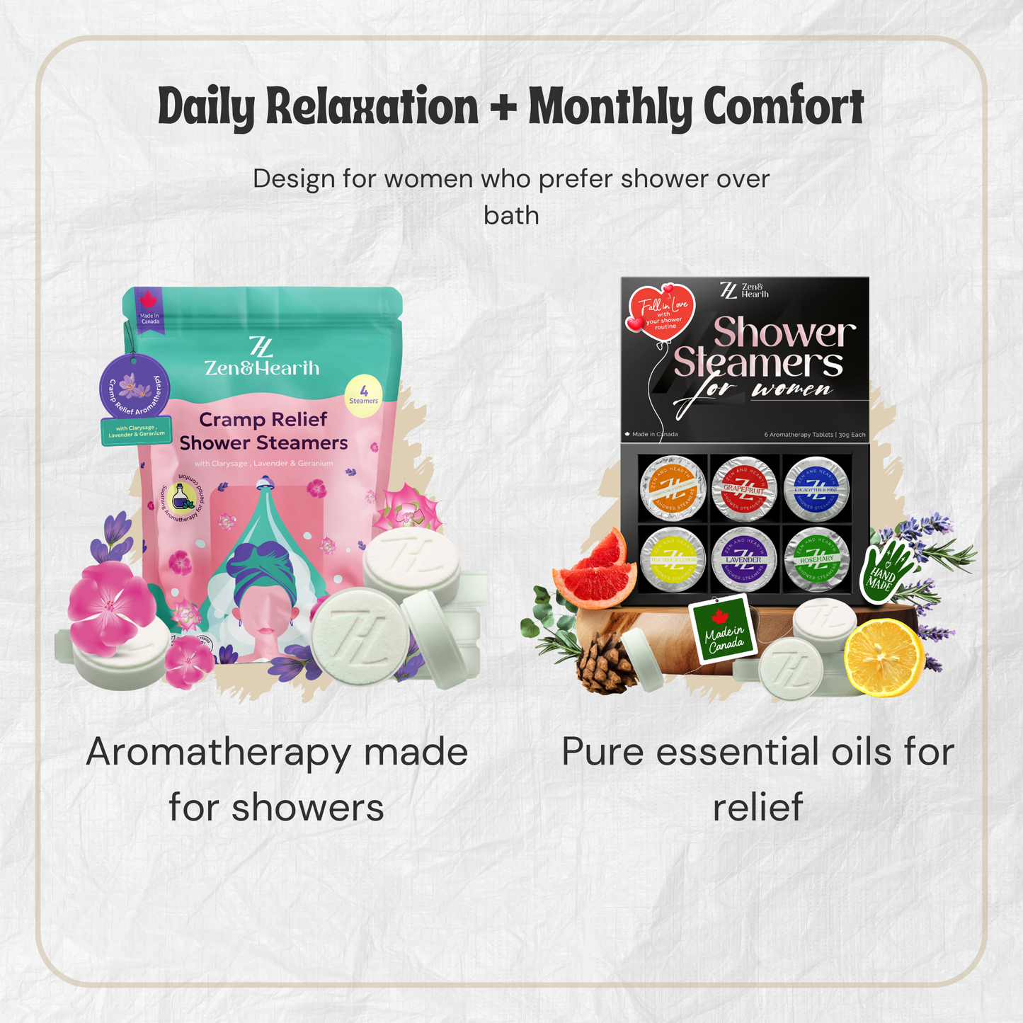 Zen & Hearth Complete Self-Care Shower Steamers Bundle – Daily Relaxation & Cramp Relief Aromatherapy | Made in Canada Zen & Hearth
