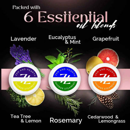 Zen & Hearth Shower Steamers Gift Set for Women – 6 Pack Natural Aromatherapy Shower Bombs for Self-Care and Relaxation