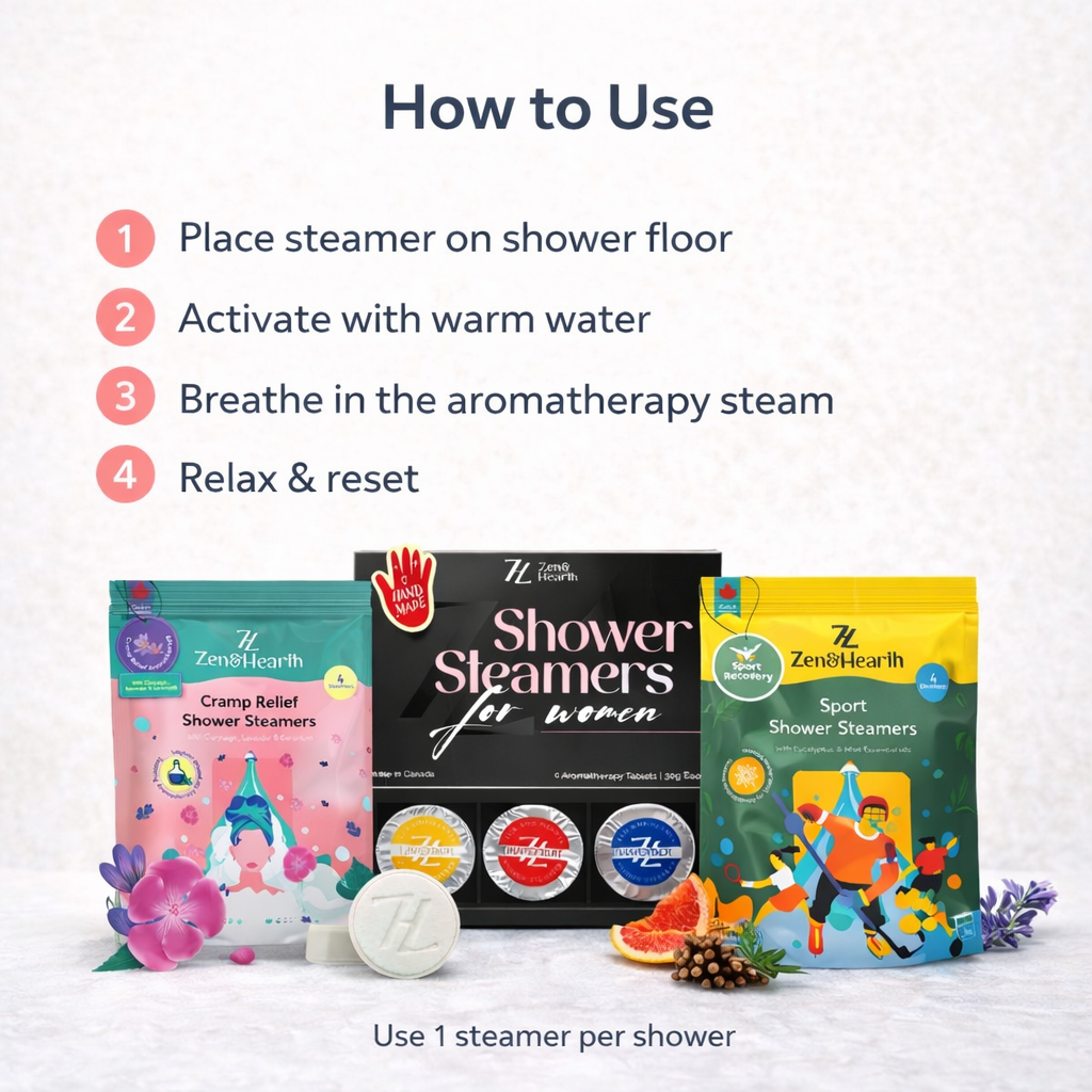 3-in-1 Self-Care Shower Steamers Bundle – Period Cramp Relief, Muscle Recovery & Relaxation | Handmade in Canada Zen & Hearth