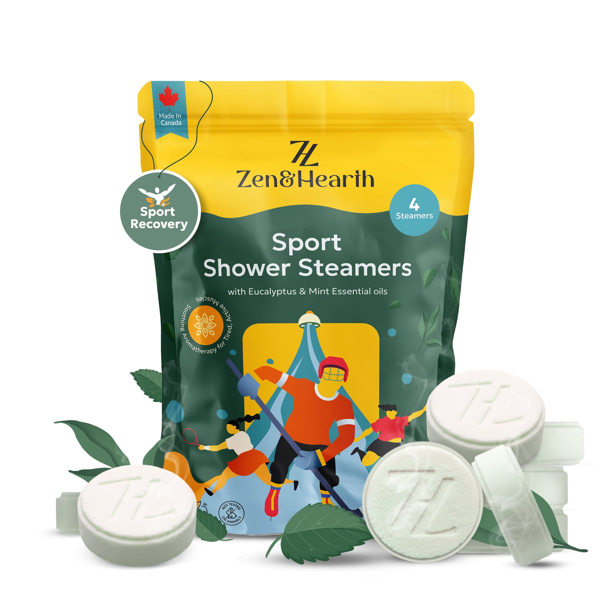 Zen & Hearth Sport Shower Steamers with Eucalyptus & Mint – Post-Workout Aromatherapy for Muscle Recovery & Sinus Relief | Made in Canada Zen & Hearth