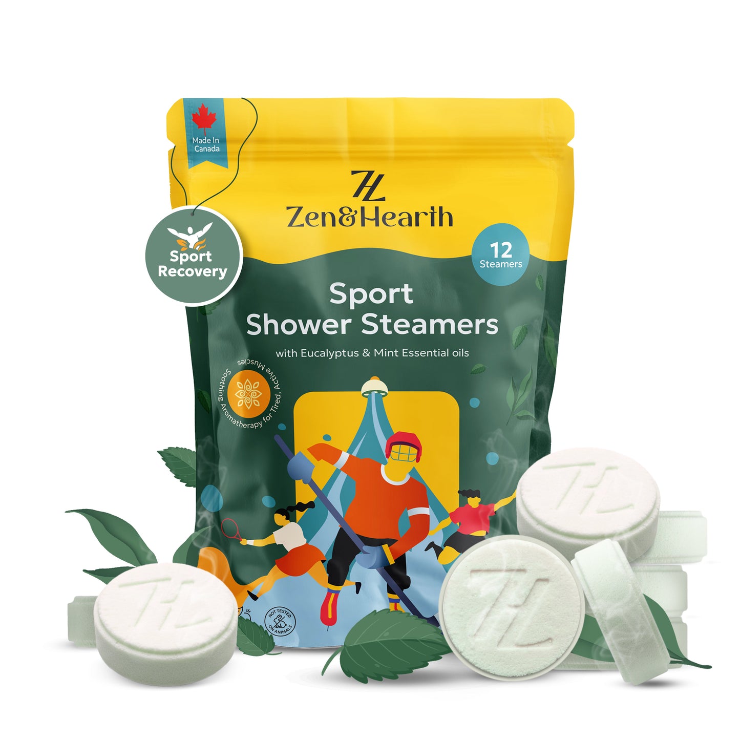 Zen & Hearth Sport Shower Steamers with Eucalyptus & Mint – Post-Workout Aromatherapy for Muscle Recovery & Sinus Relief | Made in Canada Zen & Hearth