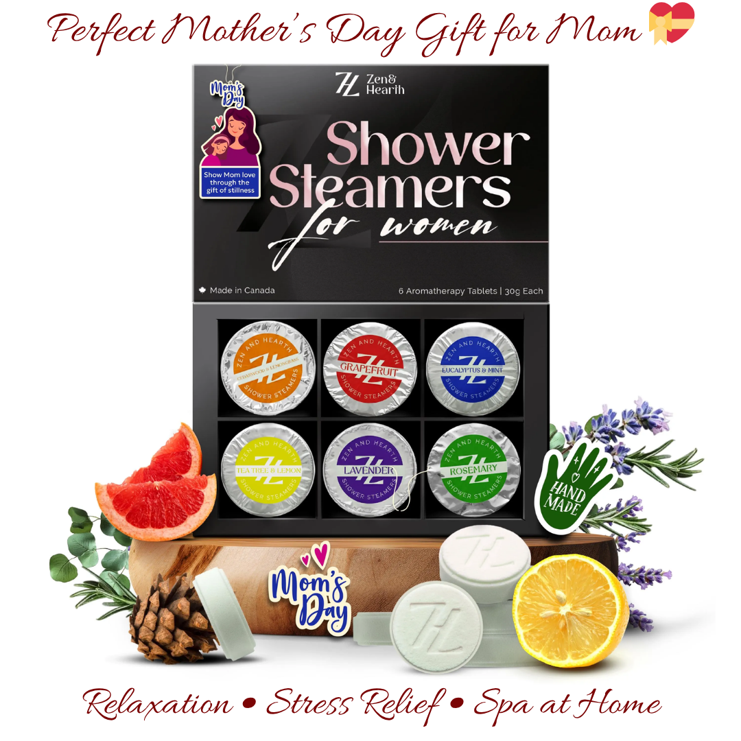 Zen & Hearth Shower Steamers Gift Set for Women – 6 Pack Natural Aromatherapy Shower Bombs for Self-Care and Relaxation Zen & Hearth