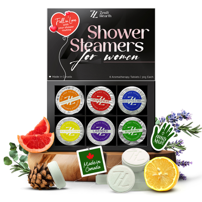 Zen & Hearth Shower Steamers Gift Set for Women – 6 Pack Natural Aromatherapy Shower Bombs for Self-Care and Relaxation Zen & Hearth