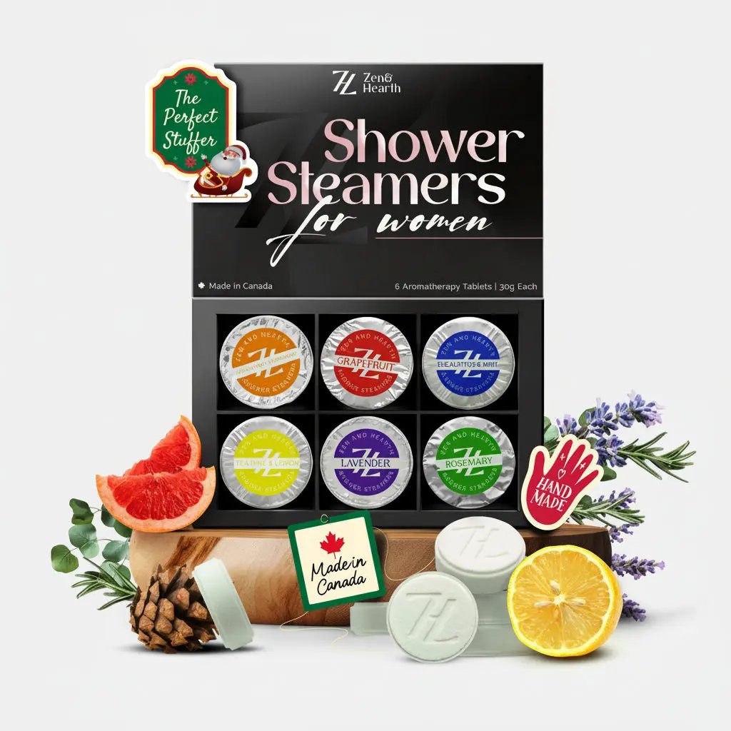 Zen & Hearth Shower Steamers Gift Set for Women – 6 Pack Natural Aromatherapy Shower Bombs for Self-Care and Relaxation Zen & Hearth
